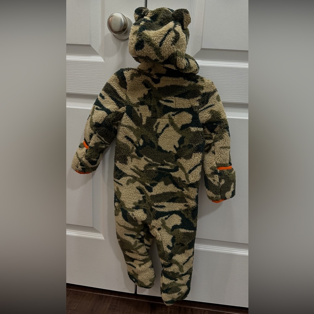 The North Face Camouflage Sherpa Onesie with Orange Trim